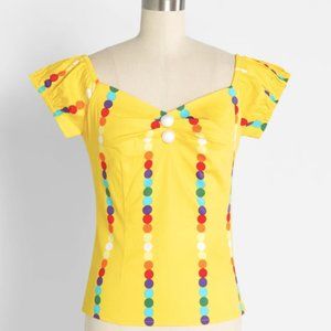 Collectif London - Rainbow Polka Dot Yellow Top